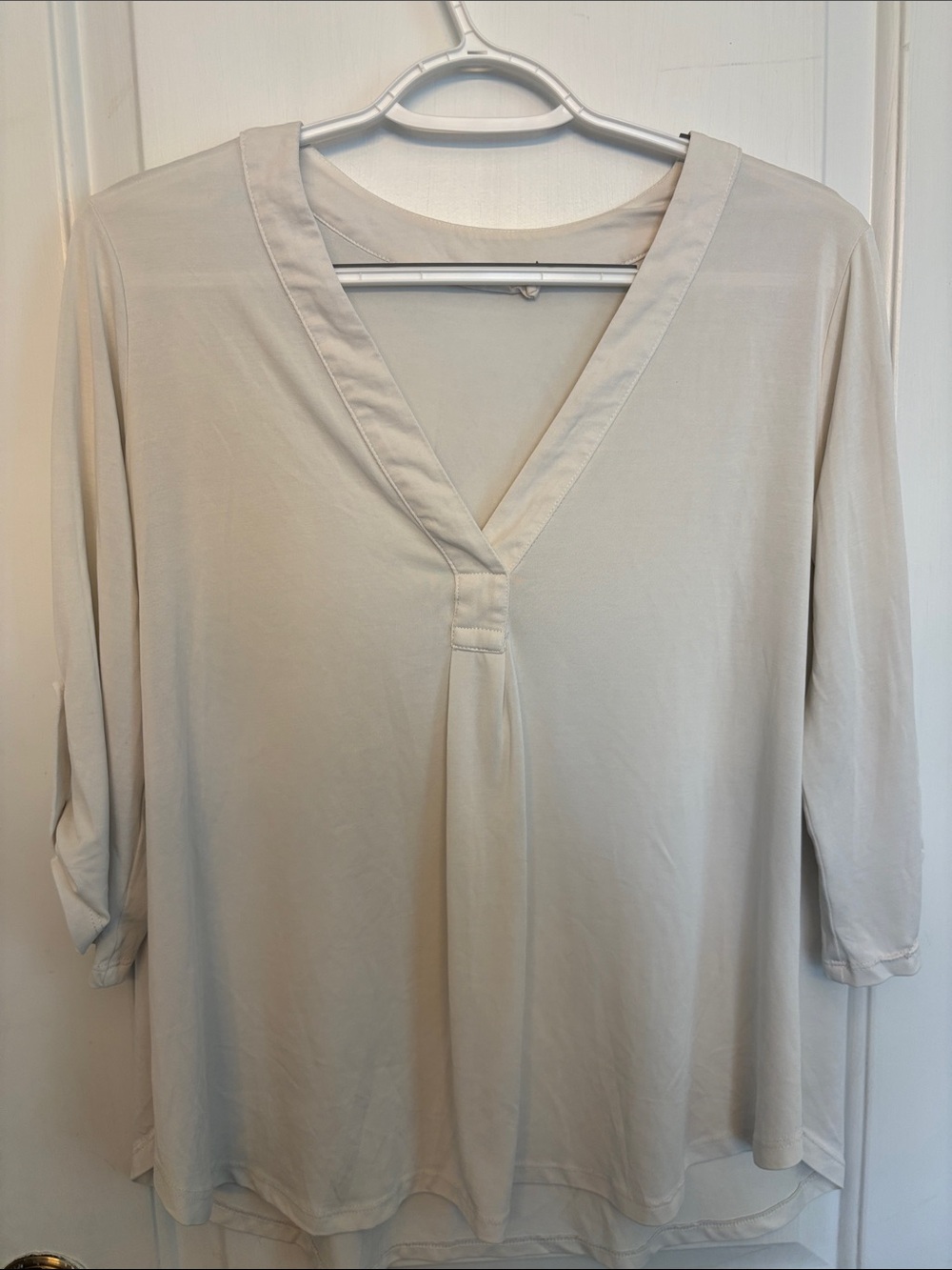 Lush V-Neck Roll-Sleeve Tunic Blouse